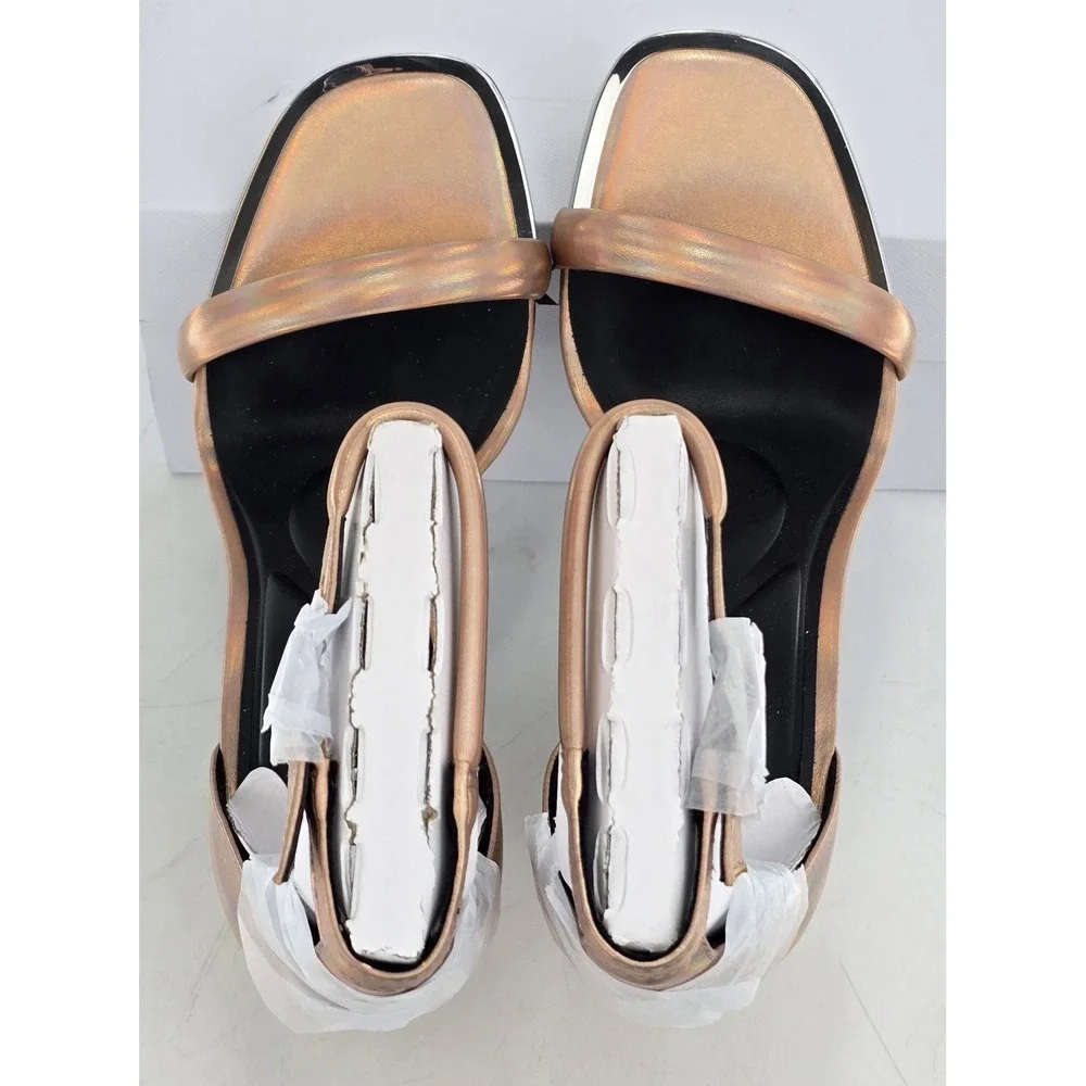 DKNY‎ Women's Waylin Sqaure Toe Ankle Strap Block Heel Sandal ROSE GOLD Sz 7 NIB